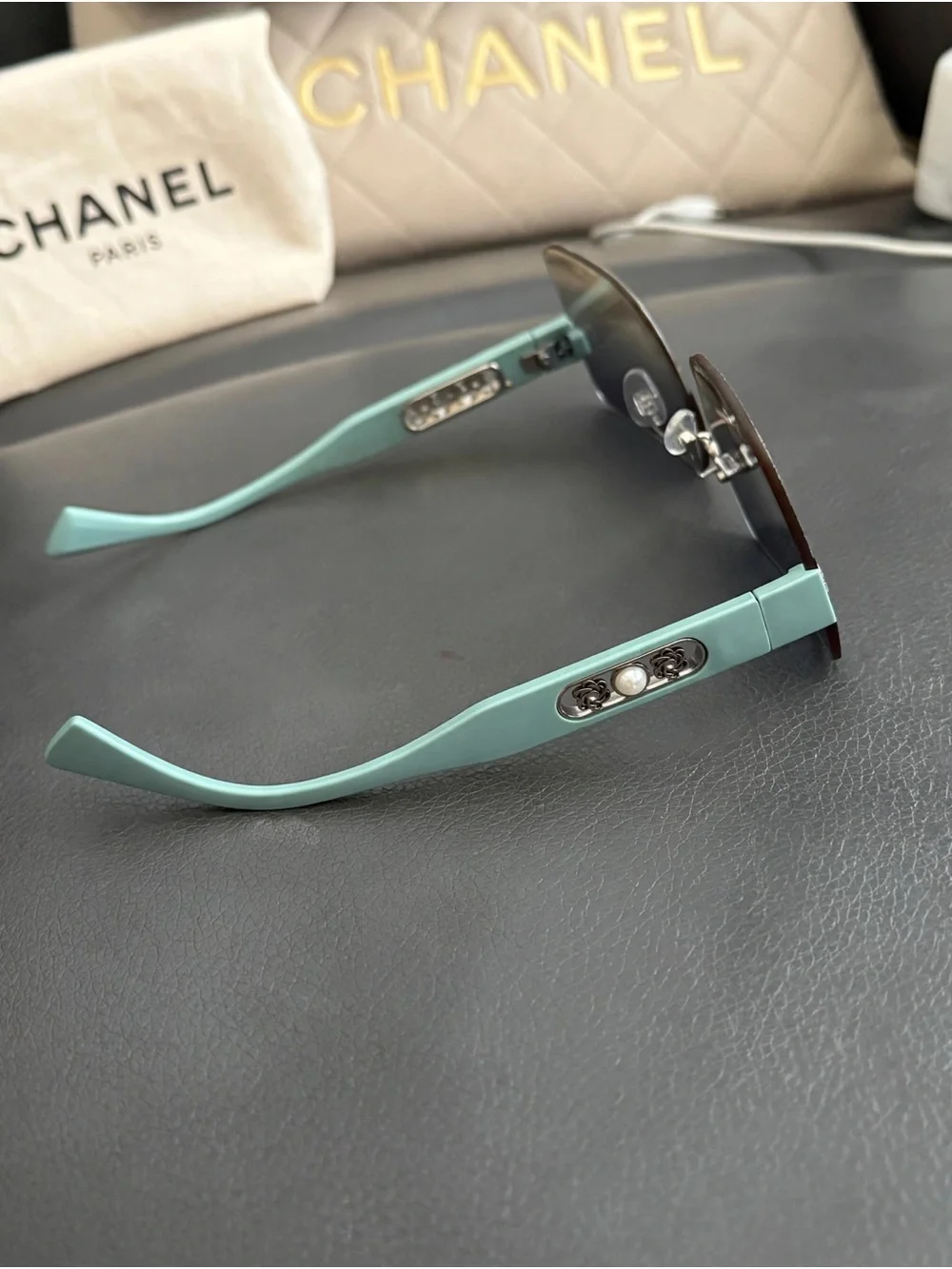 Chanel Gradient Square Rimless Sunglasses in Blue and Green